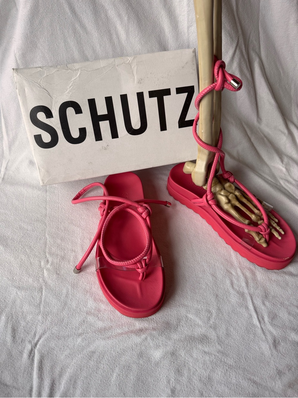 SCHUTZ Hot Pink Rope-Strap Platform Sandals